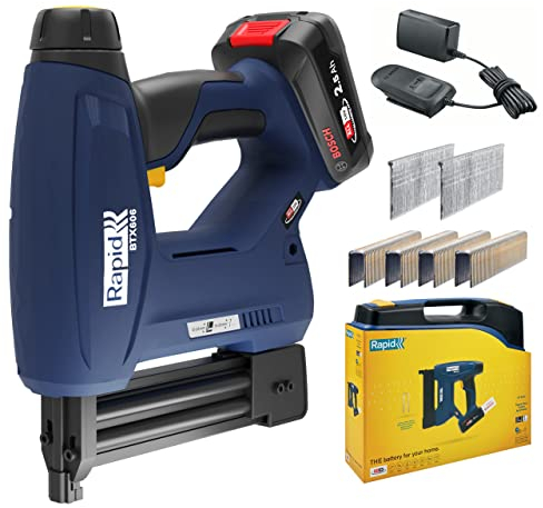 Rapid BTX606 18V P4A Tackerpistole, kabelloser Akku-Tacker mit LED-Licht, für hartes und weiches Holz, inkl. 2,5Ah Akku, Ladegerät und Koffer (5001502)
