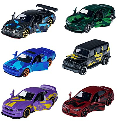 Majorette - Limited Edition 8 - 6 Modellautos im Camouflage-Look, inkl. Sammelkarten, Spielzeugautos aus Metall, mit Freilauf und Federung, Jungen und Mädchen ab 3 Jahren