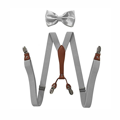 BaronHong Juego de pajarita con tirantes para mujeres y hombres, 1 pulgada de ancho en forma de Y con 4 clips, tirantes ajustables para bodas, eventos formales, M