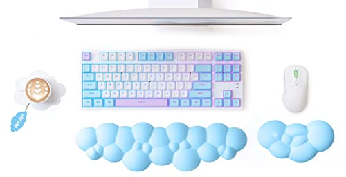 MAMBASNAKE Ensemble clavier et souris avec repose-poignet Cloud avec sous-verre, coussin de soutien ergonomique en mousse à mémoire de forme avec base antidérapante, soulagement de la douleur - bleu