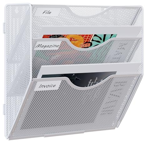 EasyPAG 3 fack väggmonterad metallgranskningsdörr hängande dokument A4 hängande skrivbordsorganisatör förvaringshylla pappersvägg postkorg, vit
