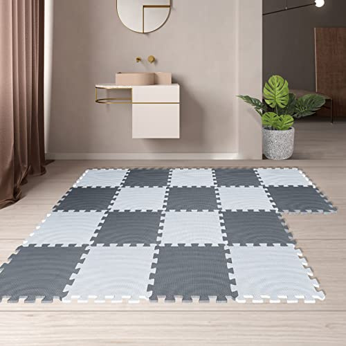 Puzzlematte Baby, Geruchlos & Wasserdicht Krabbelmatte für Jungen & Mädchen, Boden Krabbelmatte, Kinderzimmer, Puzzleteppich, Ausführung F (18 weiße + dunkelgraue Teile)