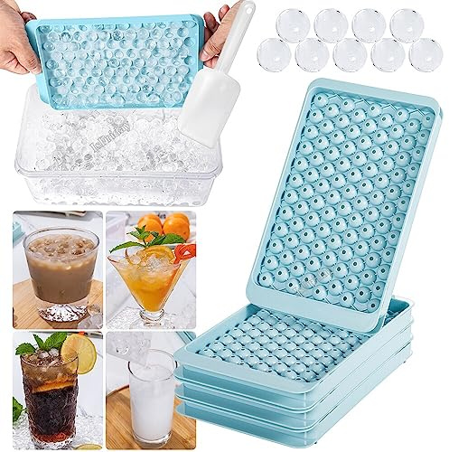 NYCDA Ice Cube Trays, 104x4 PCS Ball Mold with Bin & Scoop, Ice Cube Molds, Tiny Tray Crushed Chilling Drinks Coffee Juice Cocktail, Ice Cube Trays for Freezer blue