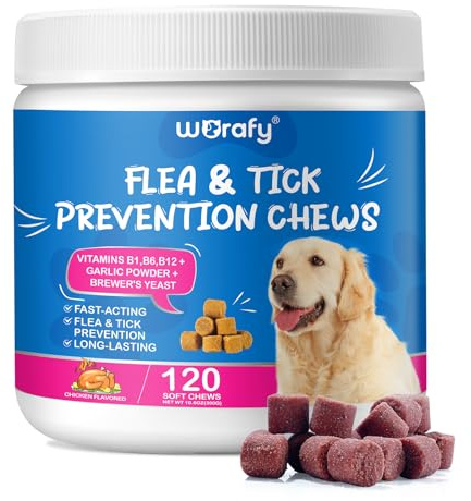 120pcs Flea & Tick Prevention for Dogs Chewable(Chicken Flavor),All Natural Dog Flea & Tick Control Supplement,Oral Flea Pills,Dogs Flea and Tick Chews for All Breeds & Ages Dogs