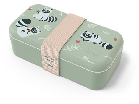 monbento - Porta Pranzo Bambini MB Foodie Raccoon - Procione - Scatola Porta Merenda Made in France - Perfetto per Pranzi o Merende a Scuola/Parco - Senza BPA - Sicuro Per Uso Alimentare - Verde