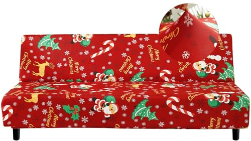 Jaotto Sofabezug Ohne Armlehne 2/3 Sitzer, Sofa Überwürfe Armlose Sofabettüberzug Jacqaurd Stretch Wasserdicht Waschbar, Sofaüberwurf Sofahusse für Clic Clac Klappcouch ohne Armlehnen,Weihnachtsmann