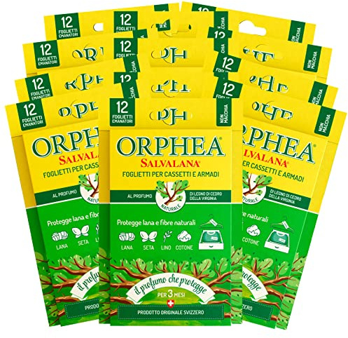 Orphea Salvalana Papiere Schubladen und Schränke schützt Wolle Duft aus Zedernholz aus Virginia Kleidung – 12 Packungen mit je 12 Blättern