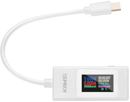 VOKTTA USB C Tester Typ-C Messgerät Multimeter Voltmeter Strommesser 0-6.5A 4-30V Anzeige Leistung Strom Spannung Temperatur-weiß