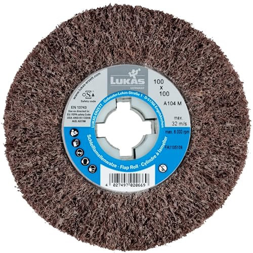 LUKAS ERZETT 1 rodillo de láminas de vellón abrasivo LWV universal, 100 x 100 mm, con orificio de 19 mm, grano de corindón 100-10,5 x 10,5 x 10,5 cm