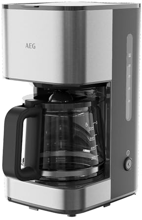 AEG Cafetera Automática de Goteo Deli 3 - Modelo CM3-1-3ST - Jarra de Vidrio - 12 Tazas - 11000 W de Potencia - Sistema Antigoteo - Apagado Automático - Filtro Extraíble - Acabado Metalizado