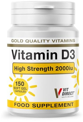 Vit Direct - Vitamin D3-150 Soft Gel Capsules - High Strength 2000iu - Daily Supplement - Supports Overall Health - Improves Mood - Builds Strength - Vitamin D Tablets - Easy to Take
