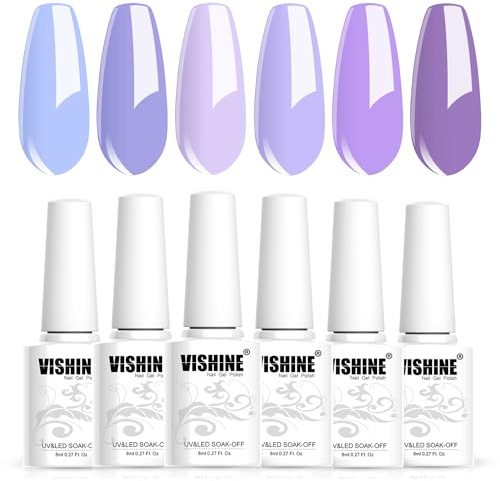 Vishine Vernis à Ongles Gel Lavande, 6 Couleurs de Vernis Gel Lilas Bébé Violet Couleur Violette UV LED Vernis Gel pour Ongles Manucure Salon DIY à la Maison 8ml