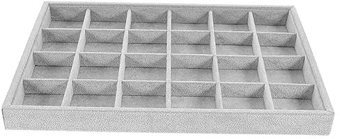 LIFKOME Plateau à Bijoux En Flanelle Glacée Gris, Organisateur De Porte-boucles D'oreilles Et Bagues, Présentoir à Bijoux 24 Compartiments, Pour Rangement Sur Commode Ou Comptoir