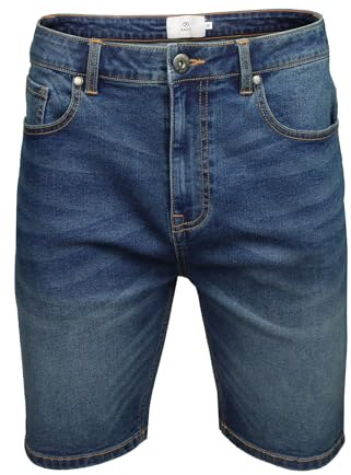 Xact Mens Stretch Denim Jean Shorts Regular Fit 5 Pocket Zip Fly 10oz Casual Summer Washed (Indigo Wash) 38