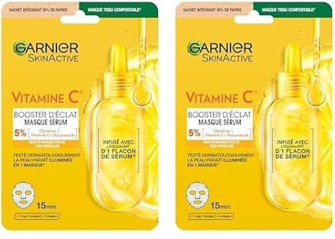 GARNIER Skin Active - Maschera viso in tessuto, super idratante e booster di luminosità, vitamina C e acido ialuronico, vegan & cruelty free, pelli opache in mancanza di luminosità - x1