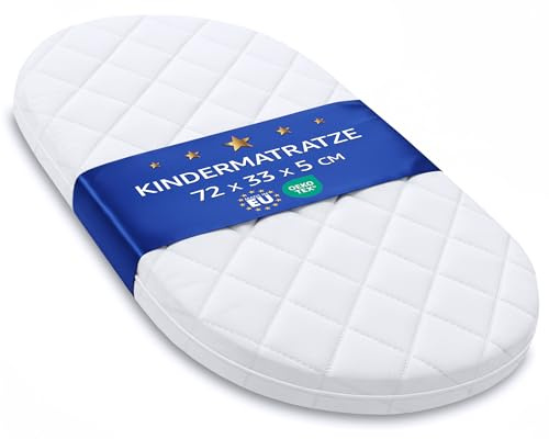 Totsy Baby materasso culla 33x72 cm per navicella carrozzina co-sleeping neonato bebè lettino passeggino ovale lattante comodo sostegno riposo – traspirante & lavabile 72 x 33 Oeko-Tex