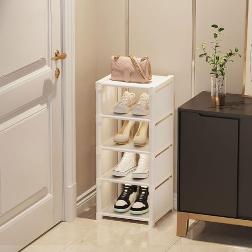 Vllcsla Schuhregal Weiß Schmal 5 Ebenen, 27x26 cm Platzsparend Schuhständer, 1 Ebene passt für 1 Paar Schuhe, Hoch Schuhschrank Schuhaufbewahrung Offen für Flur, Schlafzimmer, Eingangsbereich