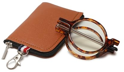 ABETOS Lesebrille Faltbar Klappbar Metall Faltbare Lesehilfe Blaulichtfilter Rund Kompakte Tragbare Taschenbrille für Herren Damen
