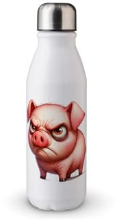 MAXIKIWI - Single Wall Water Drinking Bottle with Screw Cap, Non Insulated Lightweight Aluminium, BPA Free, Leak-Proof - Grumpy Funny Farm Animals Theme 1-500ml