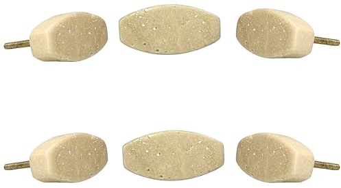Perilla Home Türknäufe aus Travertin-Marmor, dekorativ, rund, Griff mit Schraube, für Schrank, Schublade, Kommode, Küchenschrank, Kleiderschrank, 2,40 x 1 x 1 cm, Scrwe Größe 3,8 cm, Beige, 6 Stück
