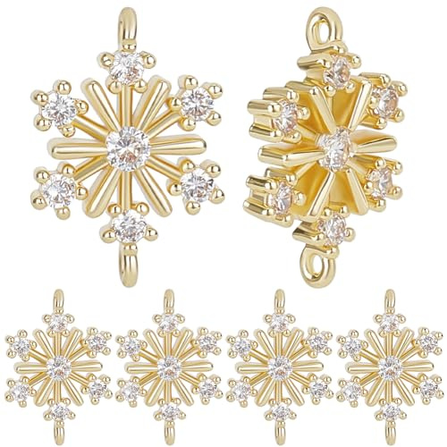 Beebeecraft Schneeflocken Anhänger Echtes 18 Karat Vergoldetes Messing Zirkonia 16~36x11.5~28.5x2~2.5mm Weihnachts Schnee Verbinder Für Die Herstellung von DIY Armbändern Und Schmuck