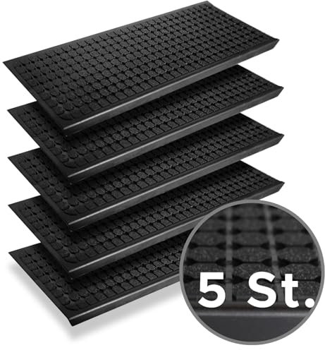 Nova Forma Gummi Stufenmatten CHIP - 5er Set je 25x75 cm - ideal für außen - Rutschhemmende Treppenstufen Matten - Treppenauflagen selbstklebend & wetterfest
