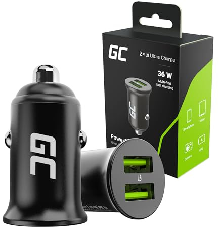 Green Cell Caricabatterie da Auto 36 W, 2 Porte USB-A, Ricarica Rapida | Caricabatterie da Auto da 36 W con 2 Porte USB-A per Ricaricare due Dispositivi; Compatibile con Smartphone, GPS e Tablet