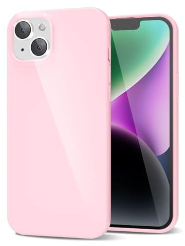 LoeoeL for iPhone 14 iPhone 13 Phone Case Liquid Silicone, Cute Girly Thin Ultra Slim Jelly Soft Rubber Gel Protective Glossy Hard Plastic Case, Plain Solid Color Cover for Women Girl, Light Pink