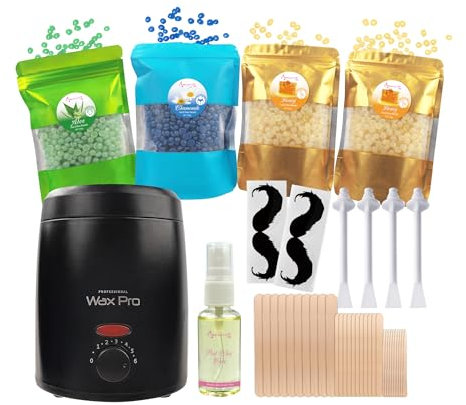 Beauty7 Cera Brasiliana Kit, Scaldacera Professionale, 400g Perle Cera per Depilazione, Olio Dopo Cera, 30 Spatole, 4 Bastoncini per il Naso, Kit Scalda Cera per Ceretta Indolore Uomo Donna