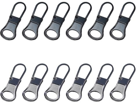Cerniera Sostituzione Metallo(12 Pezzi),Tiretti per Cerniere,cursori per cerniere lampo, Linguette in Metallo per Riparazione Zip,Per Vestiti,Bagagli,Valigia,Zaino,Mestiere Fai Da Te