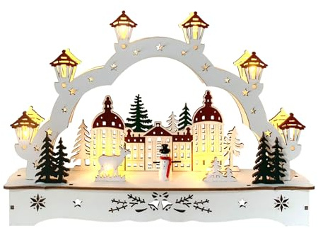 HTI living Lichterbogen in modernem Weiß Winterschloss Schwibbogen Weihnachtsdeko