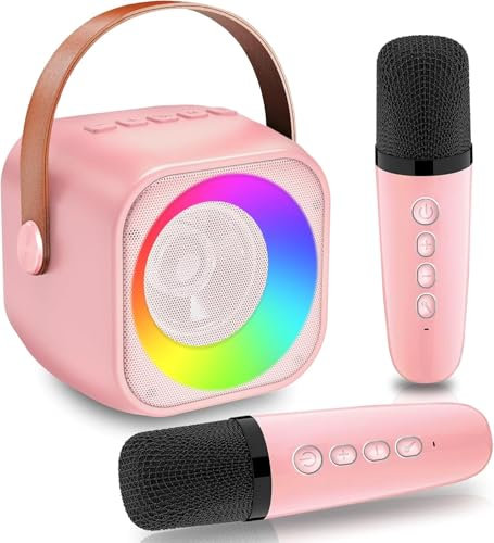 Karaoke Bambini con 2 Microfoni, Microfono Karaoke per Bambini e Adulti, Luci LED ed Effetti di Cambio Voce, Set di Microfoni e Altoparlanti Portatili, Regali per bambini 3-12 anni