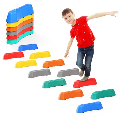 MINENICE 12 Stück Stepping Steine für Kinder, Balance Steine stapelsteine Fördert Gleichgewicht,Balance und Koordination für den Innen und Außenbereich Tolles Bewegungsspielzeug balanciersteine