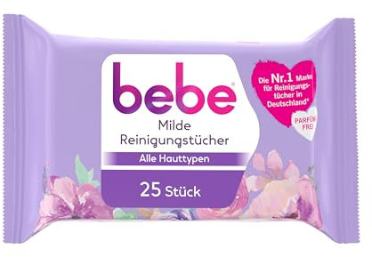 bebe Milde Reinigungstücher gründlich reinigende Abschminktücher mit Aloe Vera & Panthenol für alle Hauttypen,6 x 25