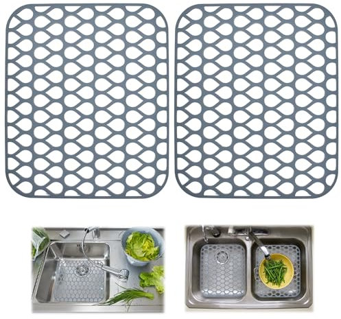 ADERTOS Silicone Sink Mat, 2 PCS Folding Non-Slip Sink Protectors Kitchen Sink Protector Mat Silicone Mats Counter Protector for Bottom of Kitchen Sink, Dishes and Glassware Drain Mat, 34.5 x 29.5cm