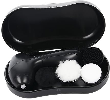 PACKOVE Cireuse à Chaussures Électrique Portable Noir Brosse D’Entretien en ABS, 4 Têtes de Rechange Couleur Aléatoire pour Chaussures et Canapé en Cuir