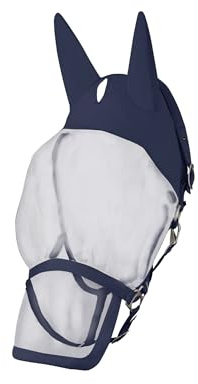 Horze Paso Fino Pferde Halfter mit Integrierter Fliegenmaske – Robustes Halfter mit UV-Schutz, Ohren- & Augenschutz, Blau, P