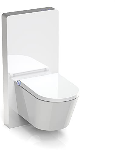 BERNSTEIN - Pack WC japonais + Module sanitaire Blanc, Toilettes suspendu lavant Cuvette céramique brillant, jet douche, Abattant LED, Chasse Vortex 180° - 59x38x38cm - Basic 1102