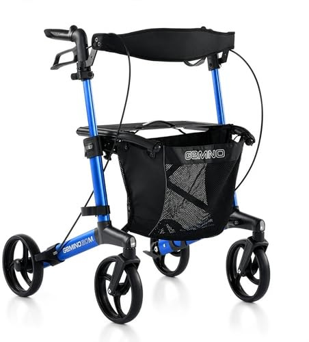 Helping Hand GEMINO 30 M Rollator, Walker, Walking Aid Adjustable Height, Scarlett Red, Carbon Fibre, Lightweight Walking Frame with Seat & Bag (Blue, Gemino30M)