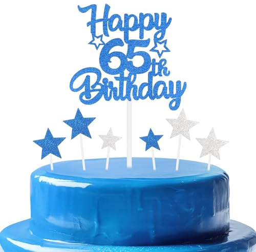 mciskin Royal Blue 65th Birthday Decorations for Men,Personalised Happy 65th Birthday Cupcake Toppers for Cake,Glitter Royal Blue Cake Toppers for Girls Boys Women Men Party Favor Supplies Decor