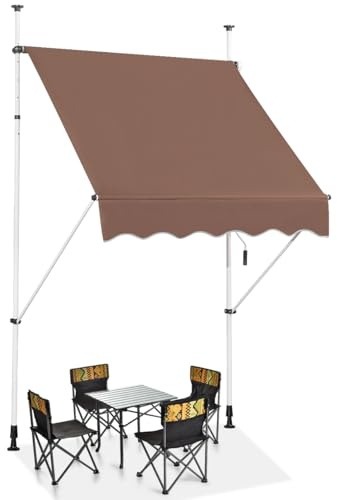 RELAX4LIFE Klemmmarkise 150 cm breit, Markise Balkon ohne Bohren, Höhenverstellbare Balkonmarkise mit Handkurbel, Sonnenschutz für Terrasse Balkon Veranda (150x175cm,Kaffee)