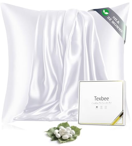 Texbee Seidenkissenbezug 80x80 Maulbeerseide für Haar & Haut, Reines Weiß