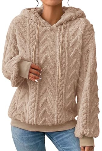 Frauen Solide Plüsch Gespleißt Feste Kapuze Verdickt Langarm Pullover Mantel Top Fleecejacke Damen Winter Hoodie Sweatpullover Lang Winterjacke Oversize Sommeroberteil Leicht Elegant Sweatshirt