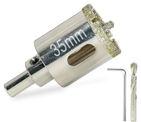 Scie Cloche Diamantée 35 mm, Foret Diamant Carrelage avec Mèche Pilote, Revêtement Diamanté, Acier au Carbone pour Carrelage, Verre, Céramique, Porcelaine, Marbre, Bricolage et Usage Domestique