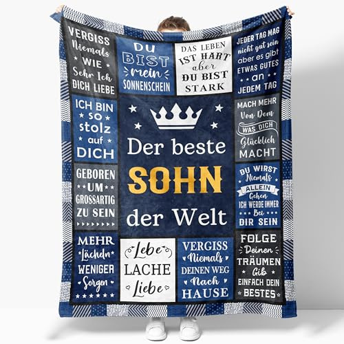 AOWINS Geschenk für Sohn, 18. Geburtstag Junge, Sohn Geschenke, Mutter Sohn Geschenk, An Meinen Sohn, 13. Geburtstag Junge, Geschenke für Teenager, Sohn Decke 150×130CM