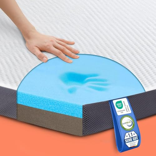 MKS Topper in gel 2 in 1 – Topper in schiuma gel 180 x 200 cm con H3 & H4, comfort a 5 strati, sollievo dalla pressione e lati in rete – coprimaterasso reversibile per dormire laterale, schiena e