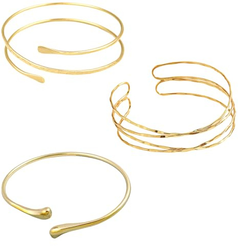 ZeBQrphio Gold Arm Cuff, Fashion Arm Bracelet Upper Arm, Gold Arm Cuff Upper Arm, Adjustable Metal Arm Cuffs for Daily Wear and Special Occasions, 3 Piece Gold Arm Bracelet Set