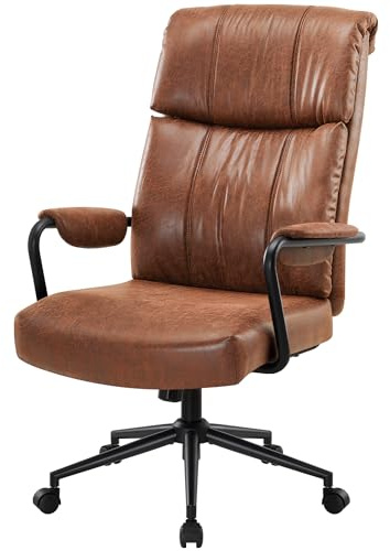 IntimaTe WM Heart IWMH Brown PU Leather Office Chair for Home, Executive Ergonomic Mid Century Desk Chair, Back Support Adjustable Height Swivel Computer Chairs