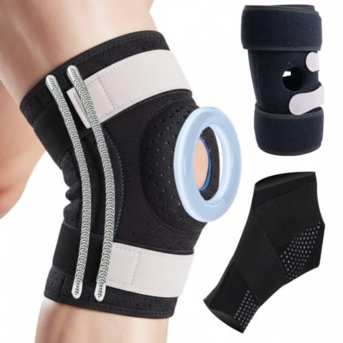 Kniestütze Kniebandage für Männer Frauen bei Meniskus, Arthrose, ACL, Verstellbare Patella bandage knie mit Sprunggelenkbandage, Athletics Kniebandage mit Seitenstabilisatoren & Patella Gel Pad