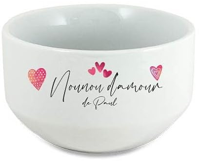 Générique Bol Nounou d’amour personnalisé avec prénom – Cadeau Noël, Remerciement ou Anniversaire – Bol céramique blanche 500 ml